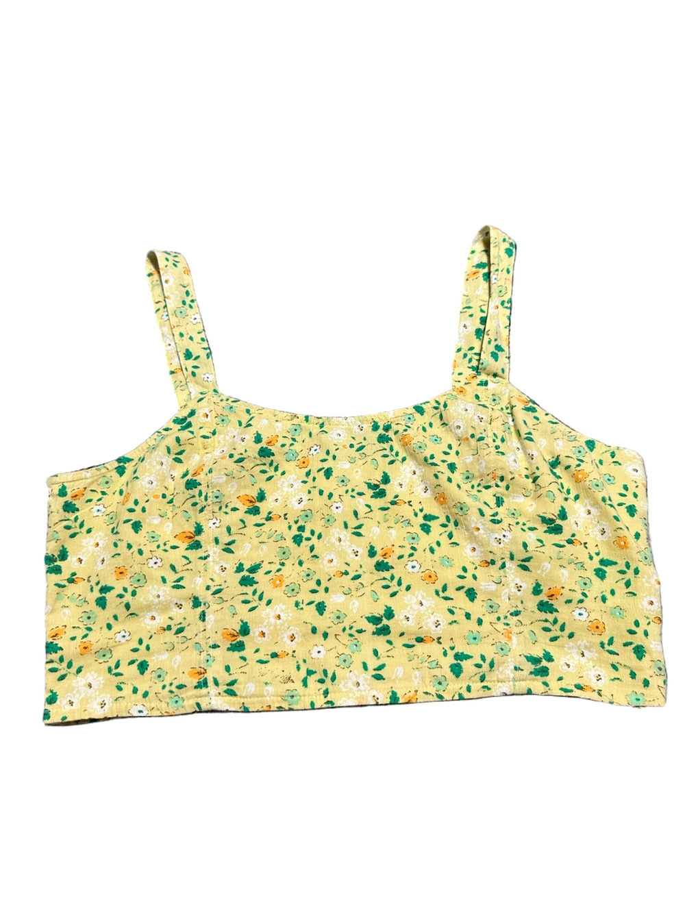 Aerie Yellow Ditsy Floral Smocked Back Crop Tank Top Size L
